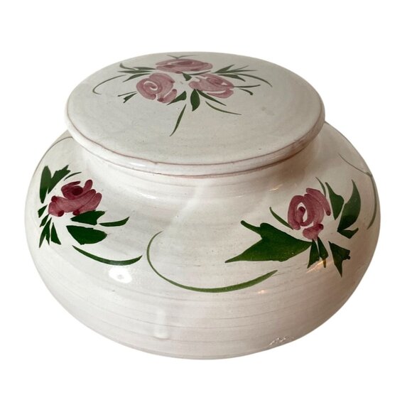 Vtg Hand-Painted French Rose Pottery Bowl with Lid Made in France White & Pink - Picture 1 of 10